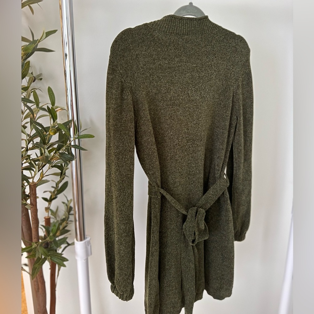Olive green sweater dress mock neck long sleeve